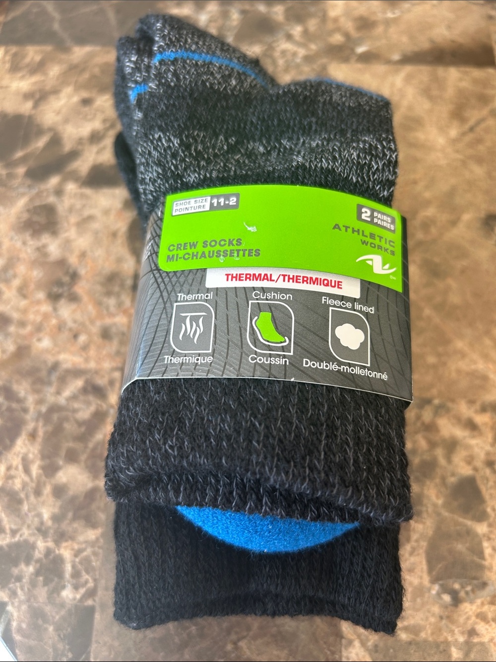 NWT 🆕 Athletic Works Kids Thermal Crew Socks - (2 Pairs) size 11-2